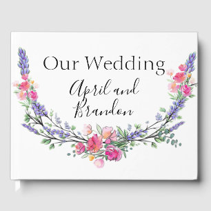 Watercolor Lavender Pink Wild Rose and Eucalyptus Guest Book