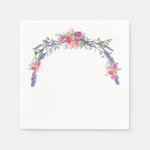Watercolor Lavender Pink Wild Rose and Eucalyptus Napkin