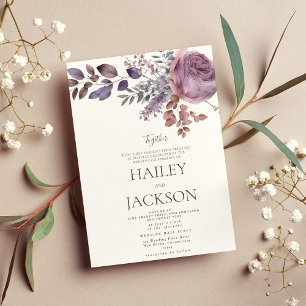 Watercolor lavender purple pink floral wedding invitation