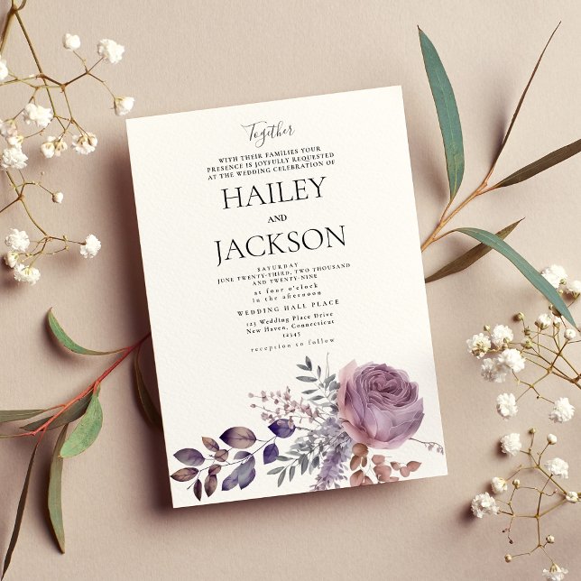 Watercolor lavender purple pink floral wedding invitation (Watercolor lavender purple pink floral wedding )