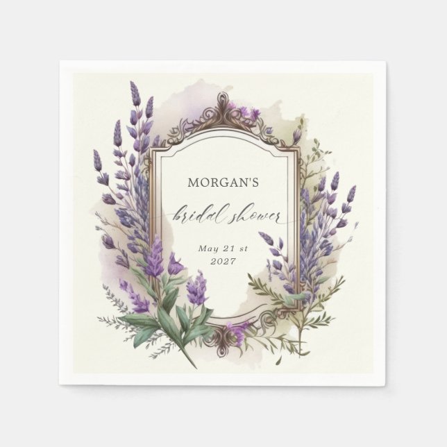 Watercolor Lavender Regal Bridal Shower Napkin (Front)
