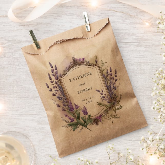 Watercolor Lavender Regal Monogram Wedding Favour Bags (Clipped)
