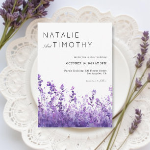 Watercolor Lavender Rustic Boho Botanical Wedding Invitation