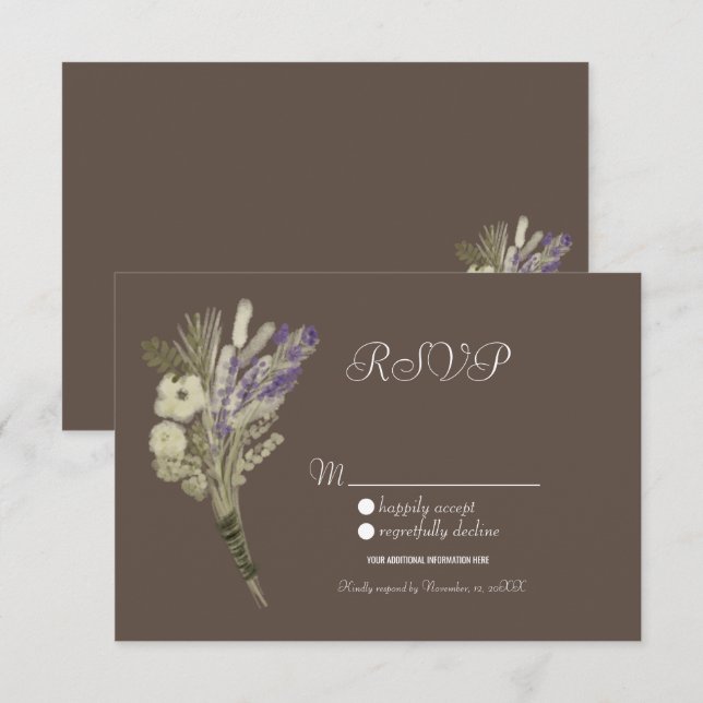 Watercolor Lavender Rustic Botany Floral RSVP Invitation (Front/Back)