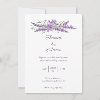 Watercolor Lavender Simple Wedding Invitation 
