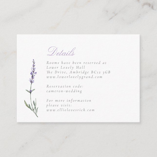 Watercolor Lavender Wedding Details Enclosure Card (Front)