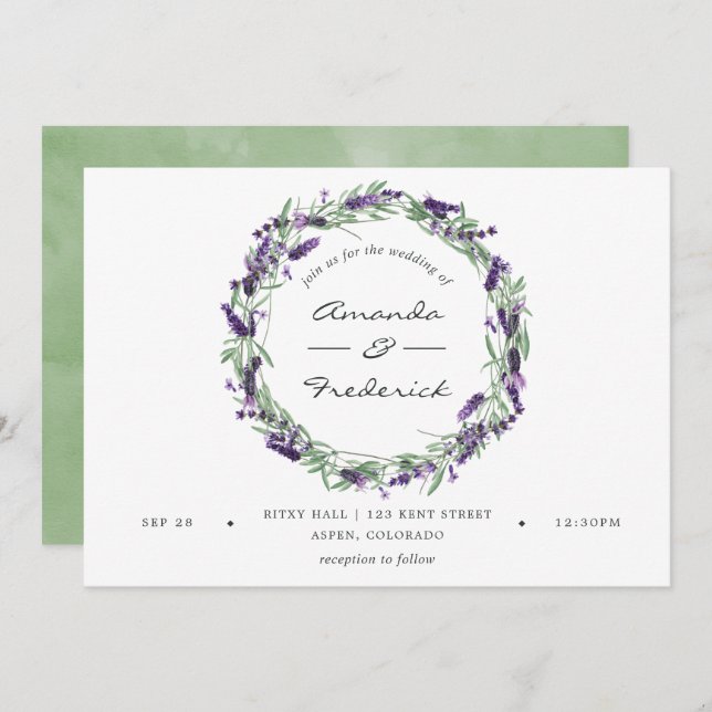 Watercolor Lavender Wedding Invitation (Front/Back)