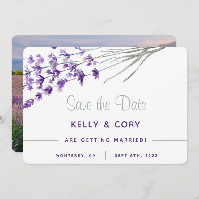 Watercolor Lavender Wedding Save The Date Cards (Front/Back)