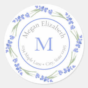 Watercolor Lavender Wreath label