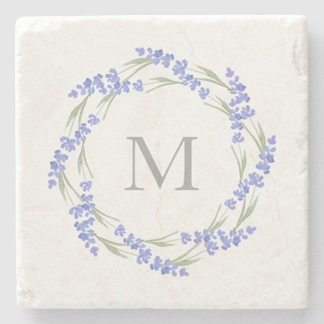 Watercolor Lavender Wreath  Stone Coaster (Front)