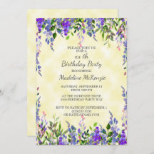 Watercolor Lavender Yellow Birthday Party Invite