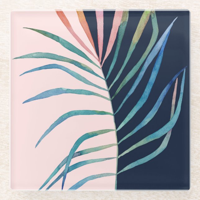Watercolor leaf, abstract nature print. glass coaster (Front)