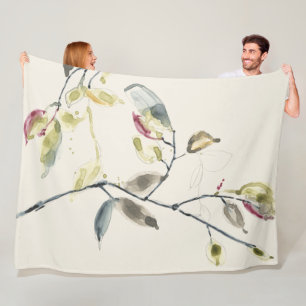 Watercolor Leaf Branch Fleece Blanket