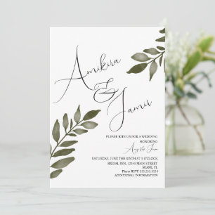 Watercolor Leaf Branch Greenery Script Wedding  Invitation