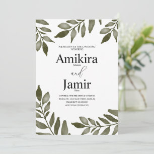 Watercolor Leaf Branch Greenery Simple Wedding   Invitation