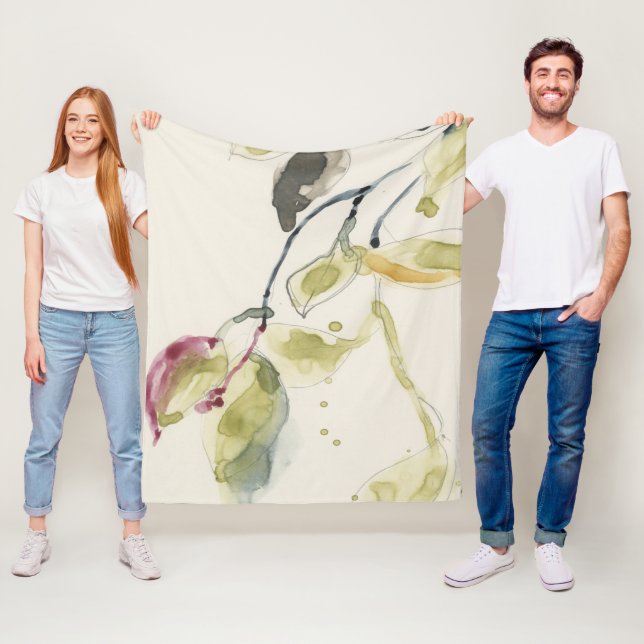 Watercolor Leaf Branch Triptych Fleece Blanket (In Situ)