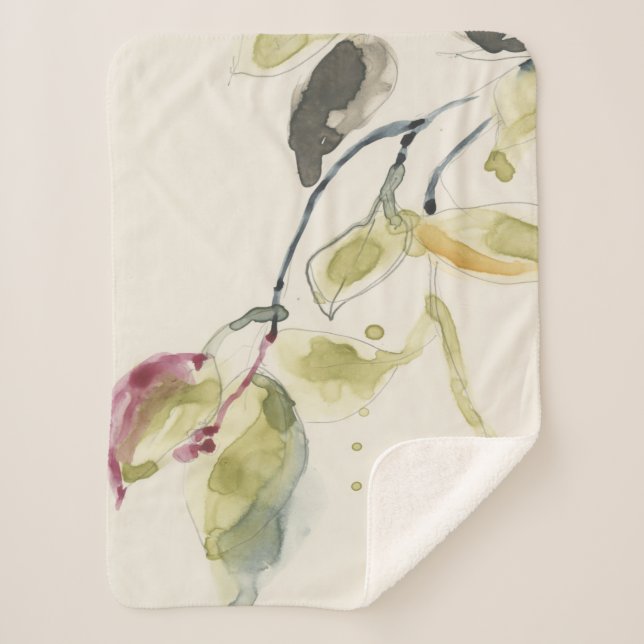 Watercolor Leaf Branch Triptych Sherpa Blanket (Front)