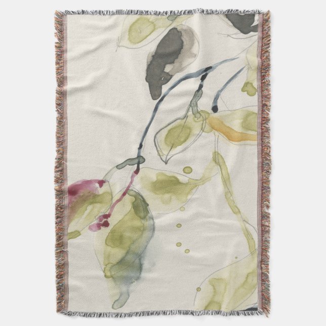 Watercolor Leaf Branch Triptych Throw Blanket (Front Vertical)