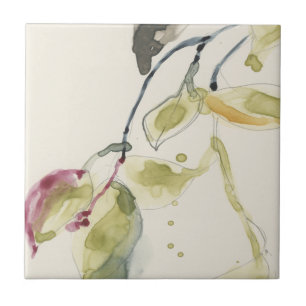 Watercolor Leaf Branch Triptych Tile