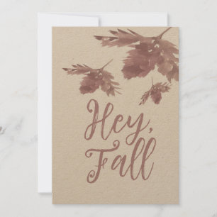 Watercolor Leaf Brown Hey Fall Card