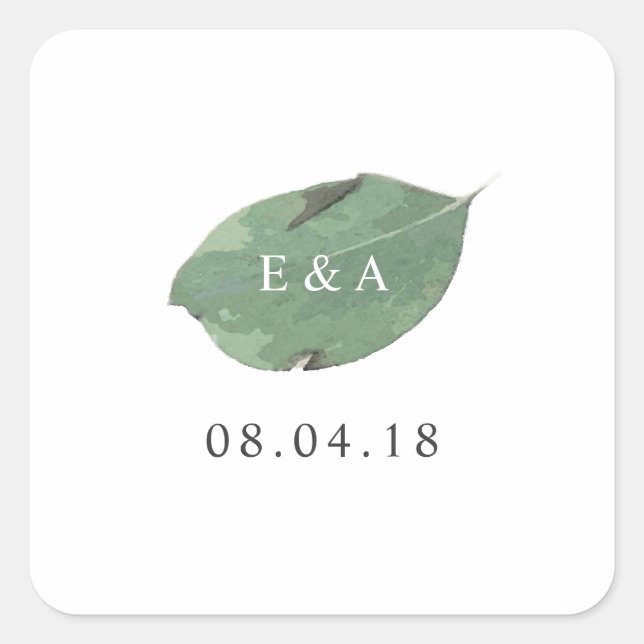Watercolor leaf favour sticker | Square (Front)
