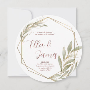 Watercolor Leaf Gold Wedding Invitation
