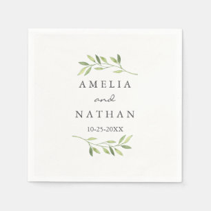 Watercolor Leaf Green Wreath Wedding Napkin
