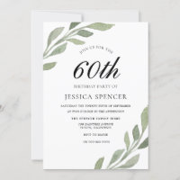 Watercolor Leaf Womans mens 60th Birthday Invite