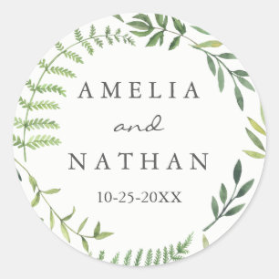 Watercolor Leaf Wreath Wedding Sticker