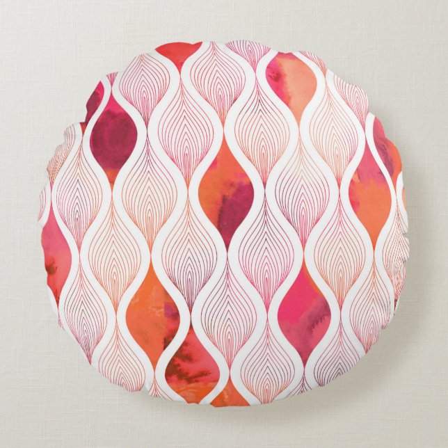 Watercolor leafs texture repeat modern pattern  round cushion (Front)