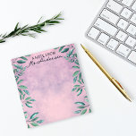 Watercolor Leafy Branches On Pink A Note From<br><div class="desc">Unique personalised notepad design featuring watercolor painted green leafy branches on a pink background. The text is completely editable. Use the Personalise option to make changes. Use the Edit design tool to make more adjustments,  such as changing the font,  font colour,  or text arrangement.</div>