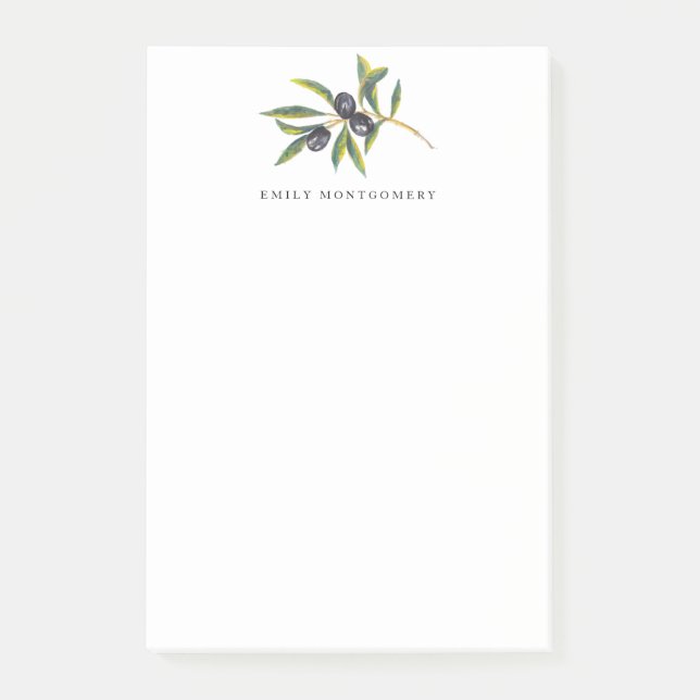 Watercolor Leafy Olive Branch Personal Monogram Post-it Notes (Front)