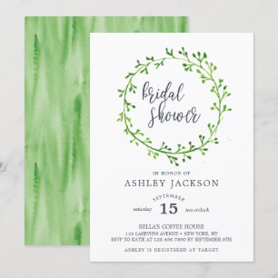 Watercolor Leafy Wreath Bridal Shower Invitation