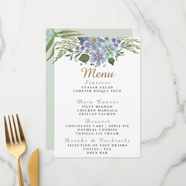 Watercolor Leaves 08d Wedding Menu (Front/Back In Situ)