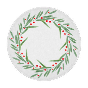 Watercolor Leaves and Berries Wreath  Cutting Board