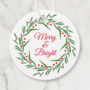 Watercolor Leaves and Berries Wreath Favour Tags