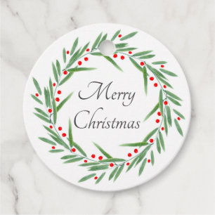 Watercolor Leaves and Berries Wreath Favour Tags