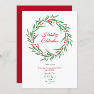 Watercolor Leaves and Berries Wreath Invitation
