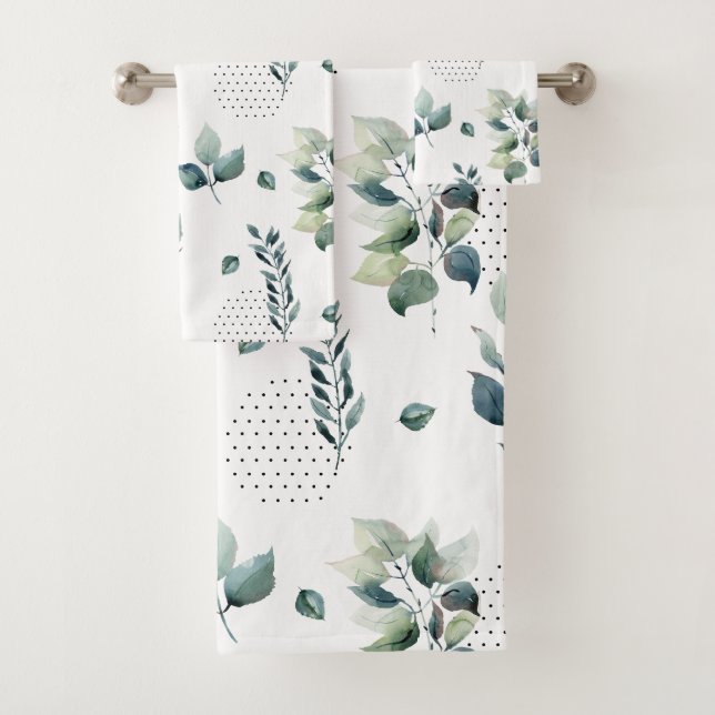 Watercolor leaves bath towel set (Insitu)