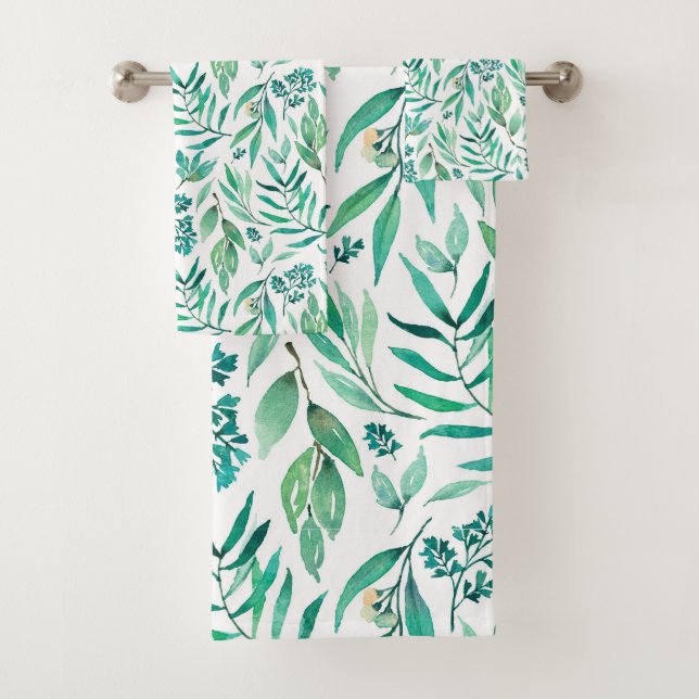 Watercolor Leaves Bath Towel Set (Insitu)
