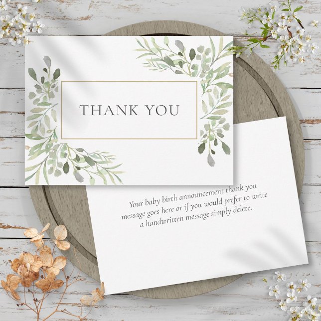 Watercolor Leaves Birth Announcement Thank You (Watercolor Leaves Birth Announcement Thank You)