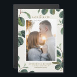Watercolor Leaves Botanical Photo Save the Date Magnetic Invitation<br><div class="desc">Announce your wedding date with this customisable photo Save the Date magnet featuring soft watercolor leaves on an ivory background. Personalise it with your favourite photo, names, wedding date, and location to create a simple, elegant keepsake your guests will remember. The nature-inspired design adds a fresh and timeless feel, perfect...</div>