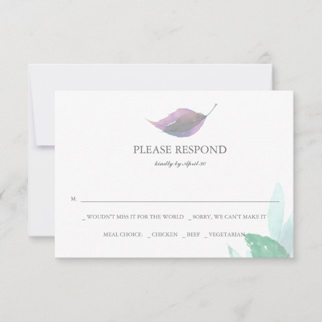 Watercolor Leaves Botanical Wedding RSVP Cards (Front)