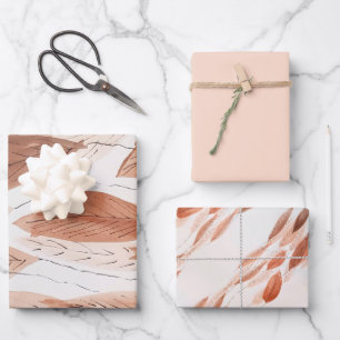 Watercolor Leaves Brown Terracotta Beige Blush Wrapping Paper Sheet