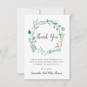 Watercolor Leaves & Buds Wedding Thank You Card