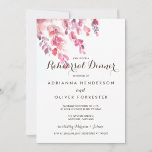 Watercolor Leaves Chic Rehearsal Dinner Invitation