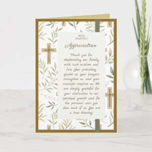 Watercolor Leaves & Cross Pastor Appreciation Card