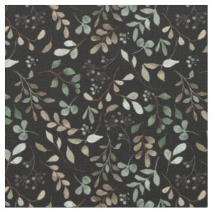 Watercolor Leaves Dark Fabric