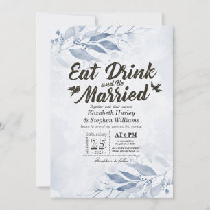 Watercolor Leaves EAT Drink & Be Married Wedding Invitation