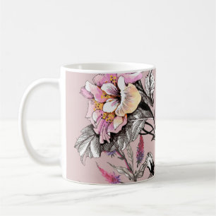 Watercolor Leaves Flowers Pink Pattern Coffee Mug